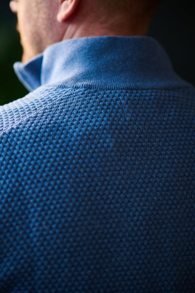 Textured Cotton Merino Half Zip - Denim Blue Mel