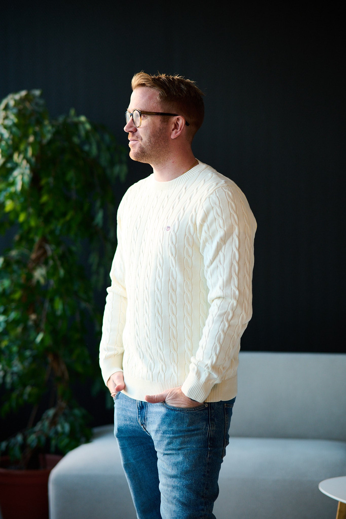 Cotton Cable C-neck - Cream