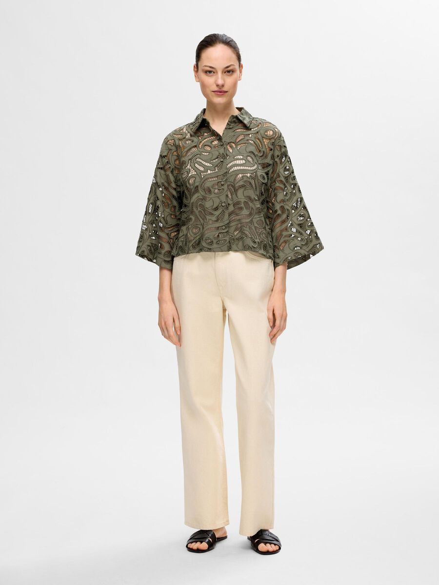 Allia 3/4 Cropped Broderi Shirt