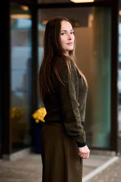 GZalpha LS Contrast Cardigan - Olive Mélange/Black