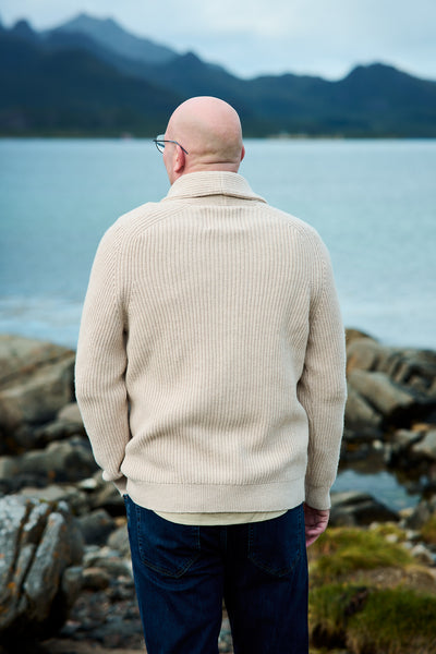 Wool Blend Shawl Collar Cardigan - Light Beige Melange