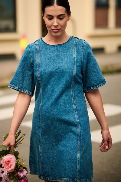 Rie 2/4 Short Dress Blue Denim