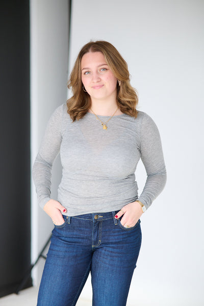 Perfect Line Cashmere T-Shirt L/LS - Grey melange