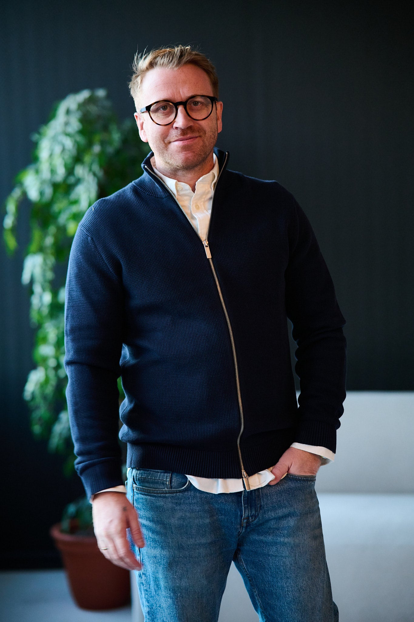 Dane Ls Knit Structure Full Zip - Sky Captain