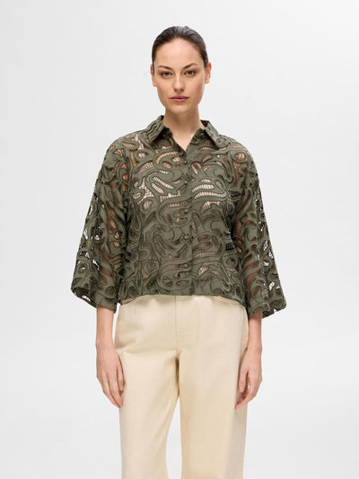 Allia 3/4 Cropped Broderi Shirt