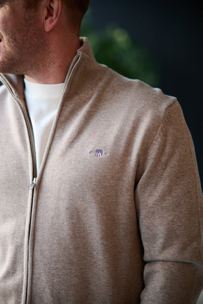 Casual Cotton Zip Cardigan - DK Sand Melange