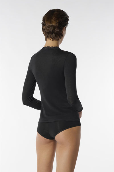 Perfect Line Cashmere Lace Carré LS - Black