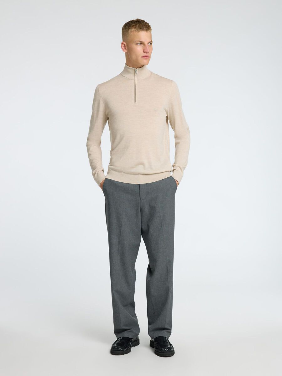 Tray Ls Knit Merino Half Zip Noos - Oatmeal