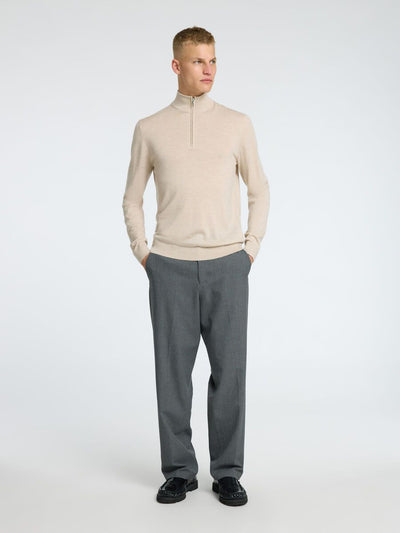 Tray Ls Knit Merino Half Zip Noos - Oatmeal