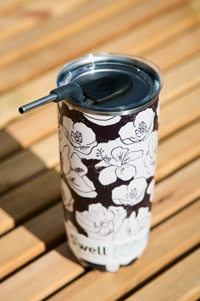 Tumbler w/straw - Charcoal Bloom 24oz