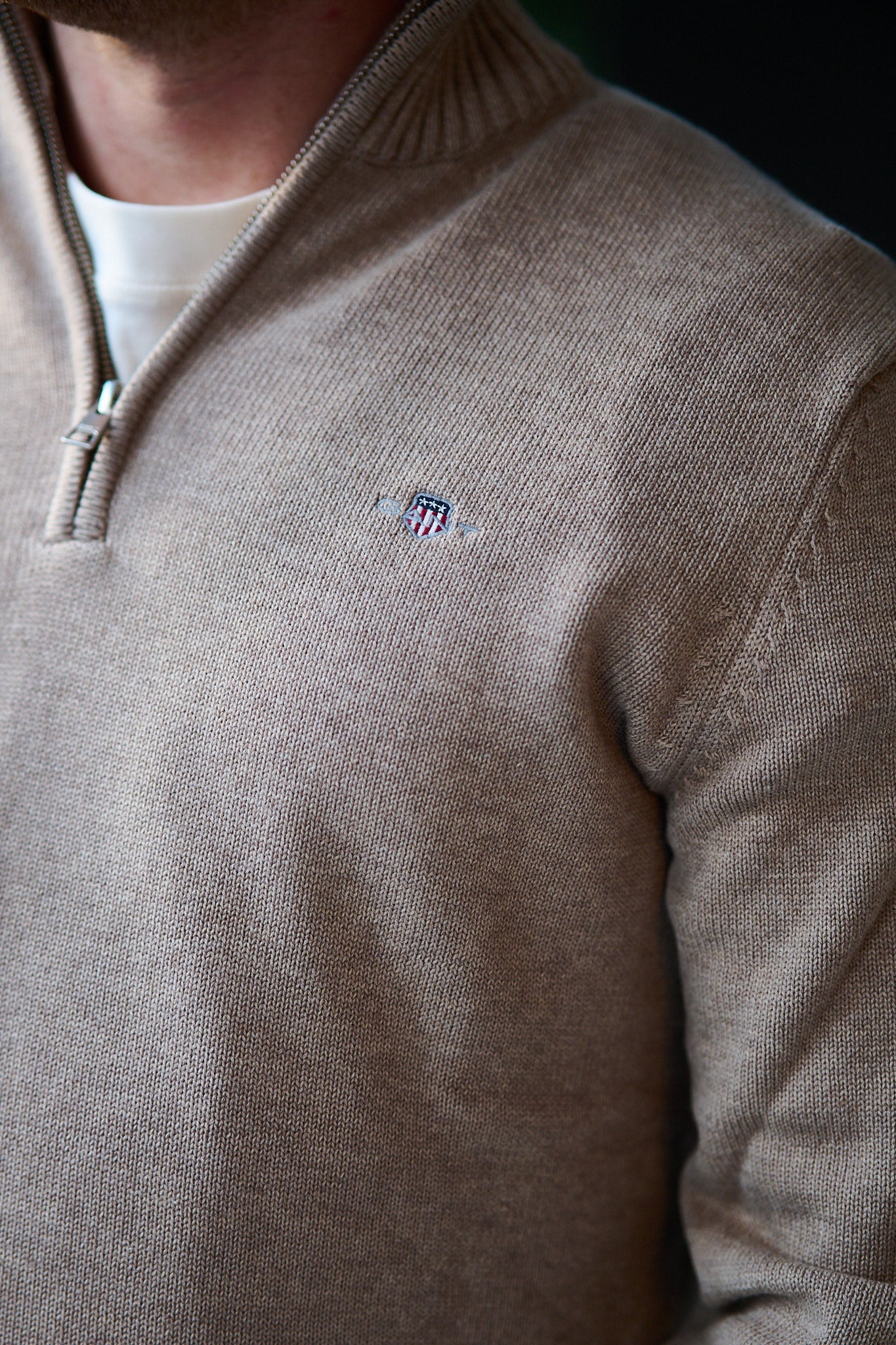 Casual Cotton Half Zip - Sand Melange