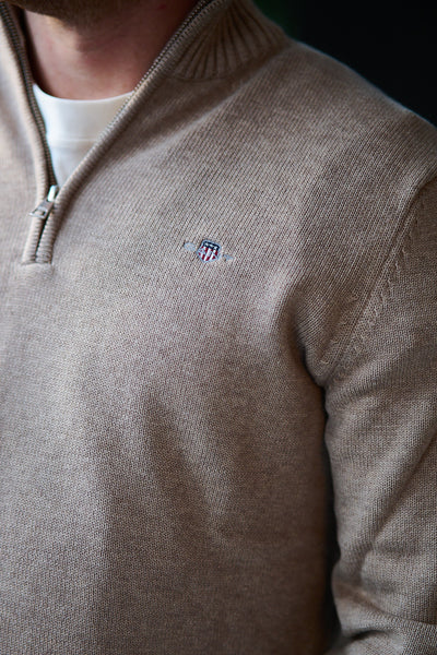 Casual Cotton Half Zip - Sand Melange