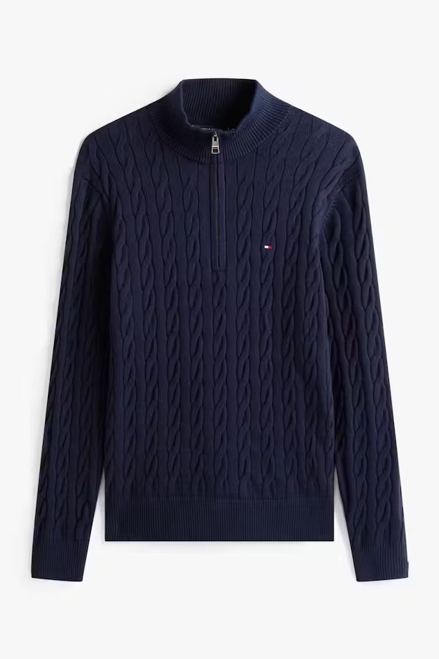 Classic Cable Zip Mock - Desert Sky