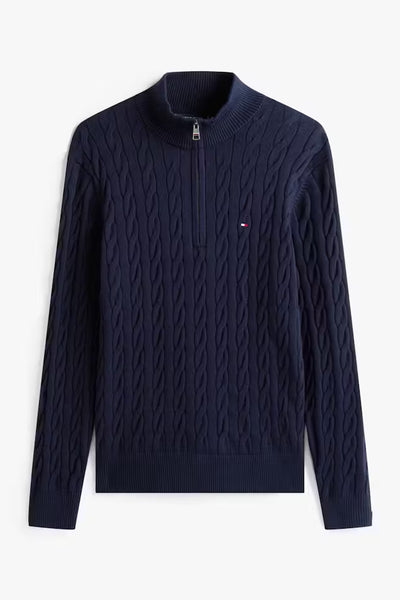 Classic Cable Zip Mock - Desert Sky
