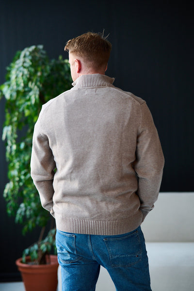 Casual Cotton Half Zip - Sand Melange