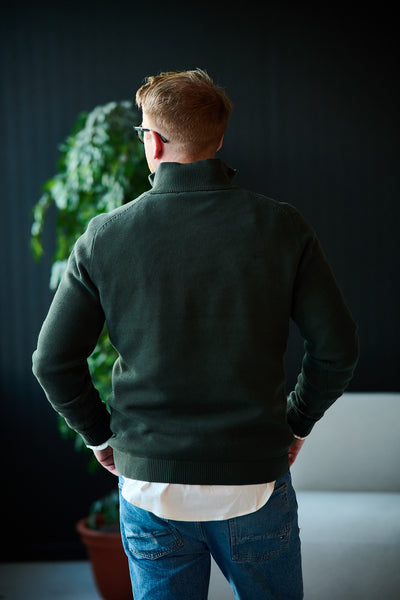 Dane Ls Knit Structure Half Zip - Deep Forest