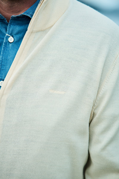 Extrafine Merino Wool Zip Cardigan - Ivory White