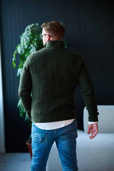 Dane Ls Knit Structure Half Zip - Forest night