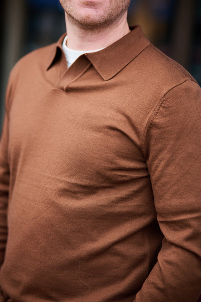 Tray LS Knit Merino Open Polo - Soft Silt