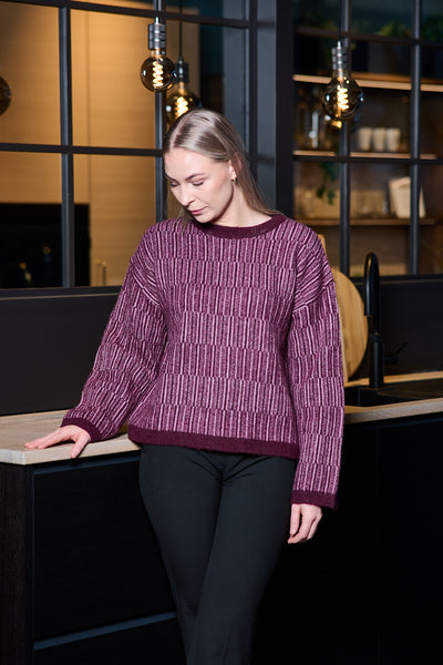 Alva Ls Knit Stripe O-neck - Fig