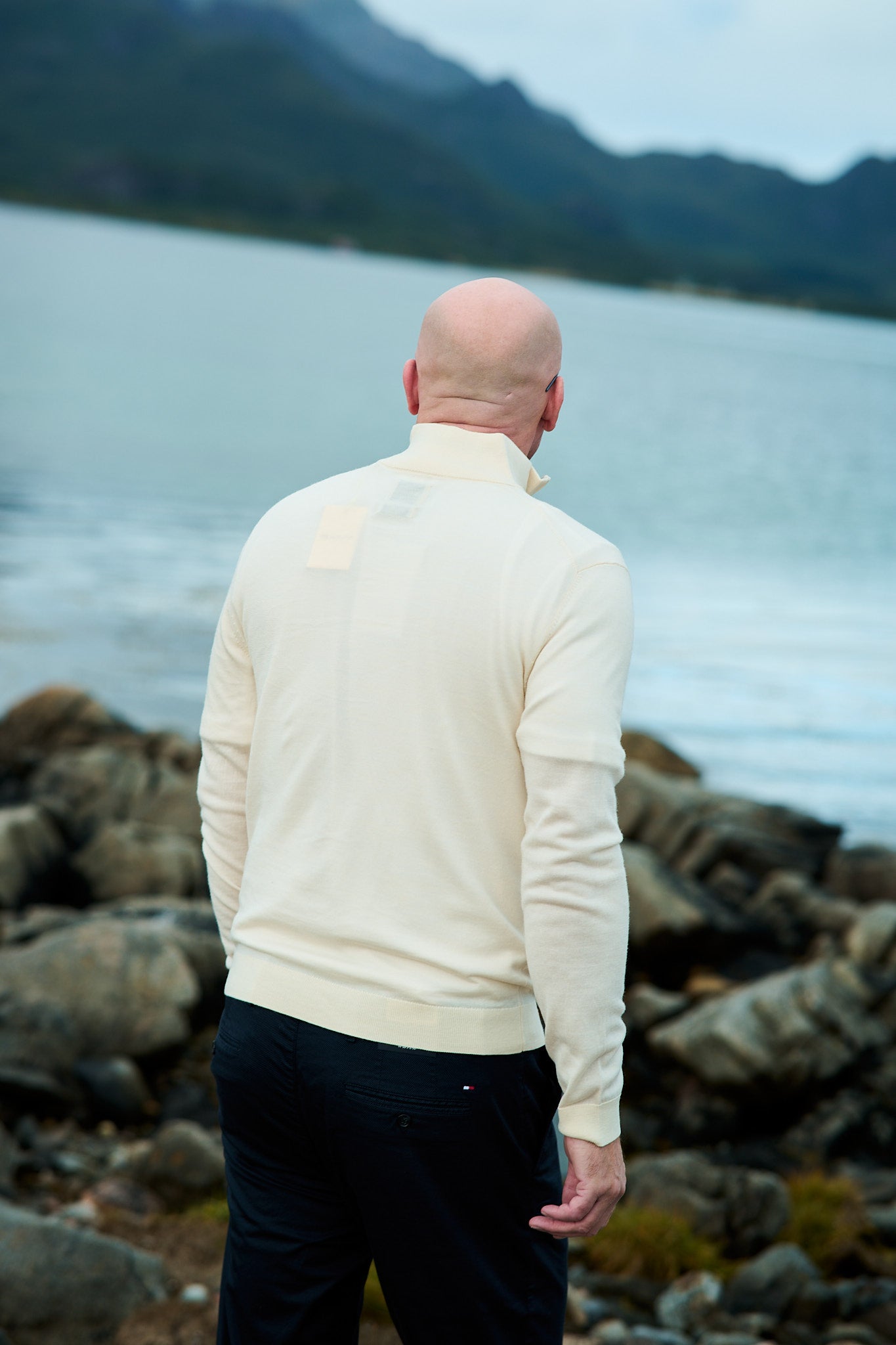 Extrafine Merino Wool Half Zip - Ivory White