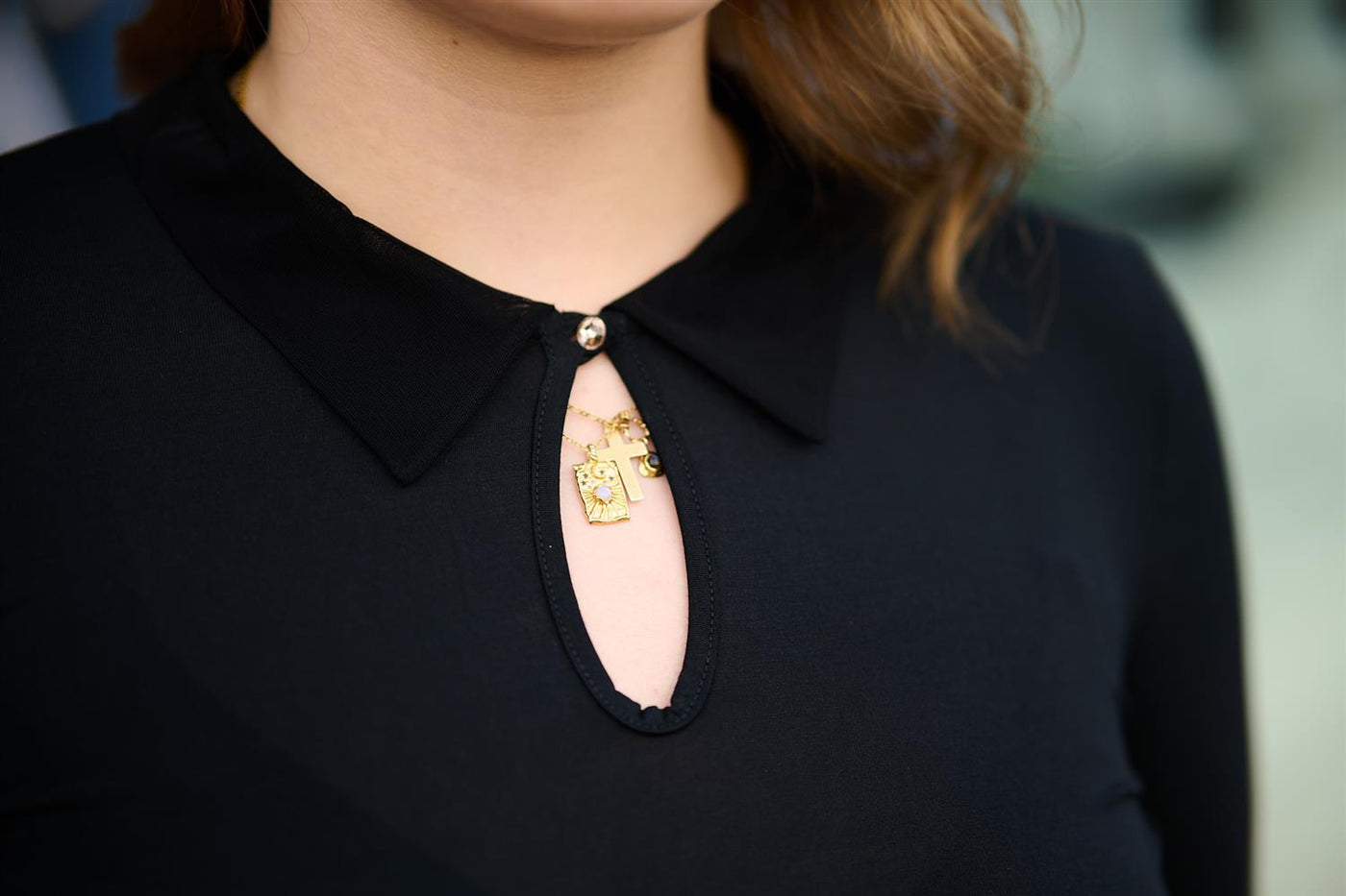 Perfect Line T-shirt LS w/Tulle Collar - Black