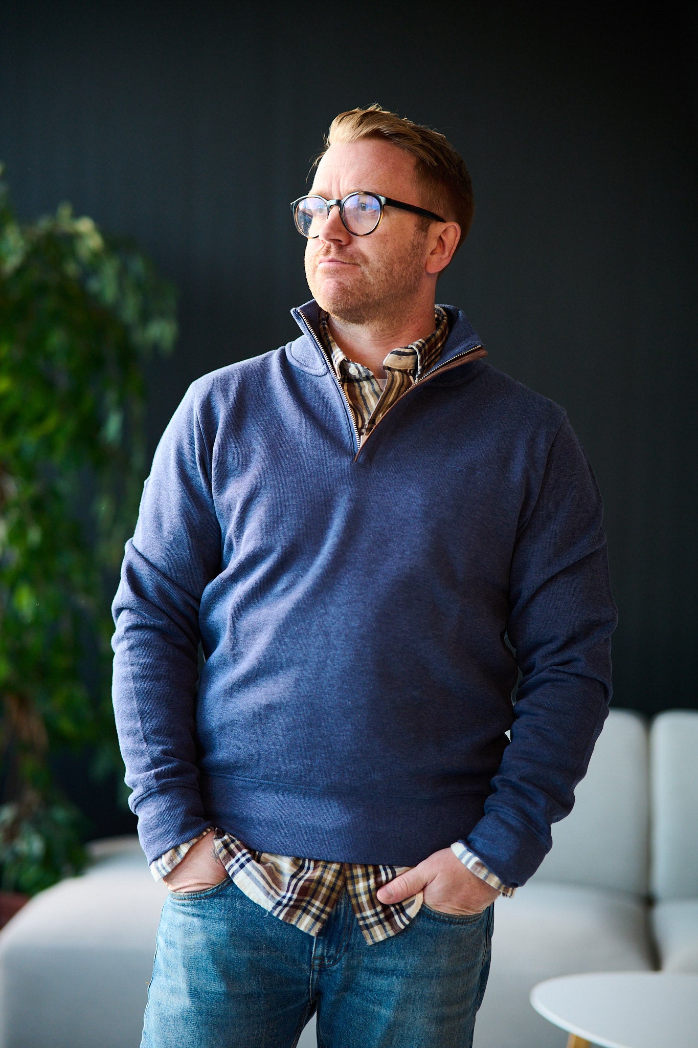 Sacker Rib Half Zip - Dark Jeans Melange