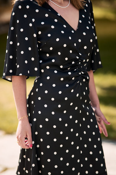 GZdotta SS dress Black with egret dotts