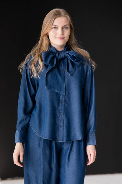 Janna LS Relaxed Chambray Shirt Dark Blue
