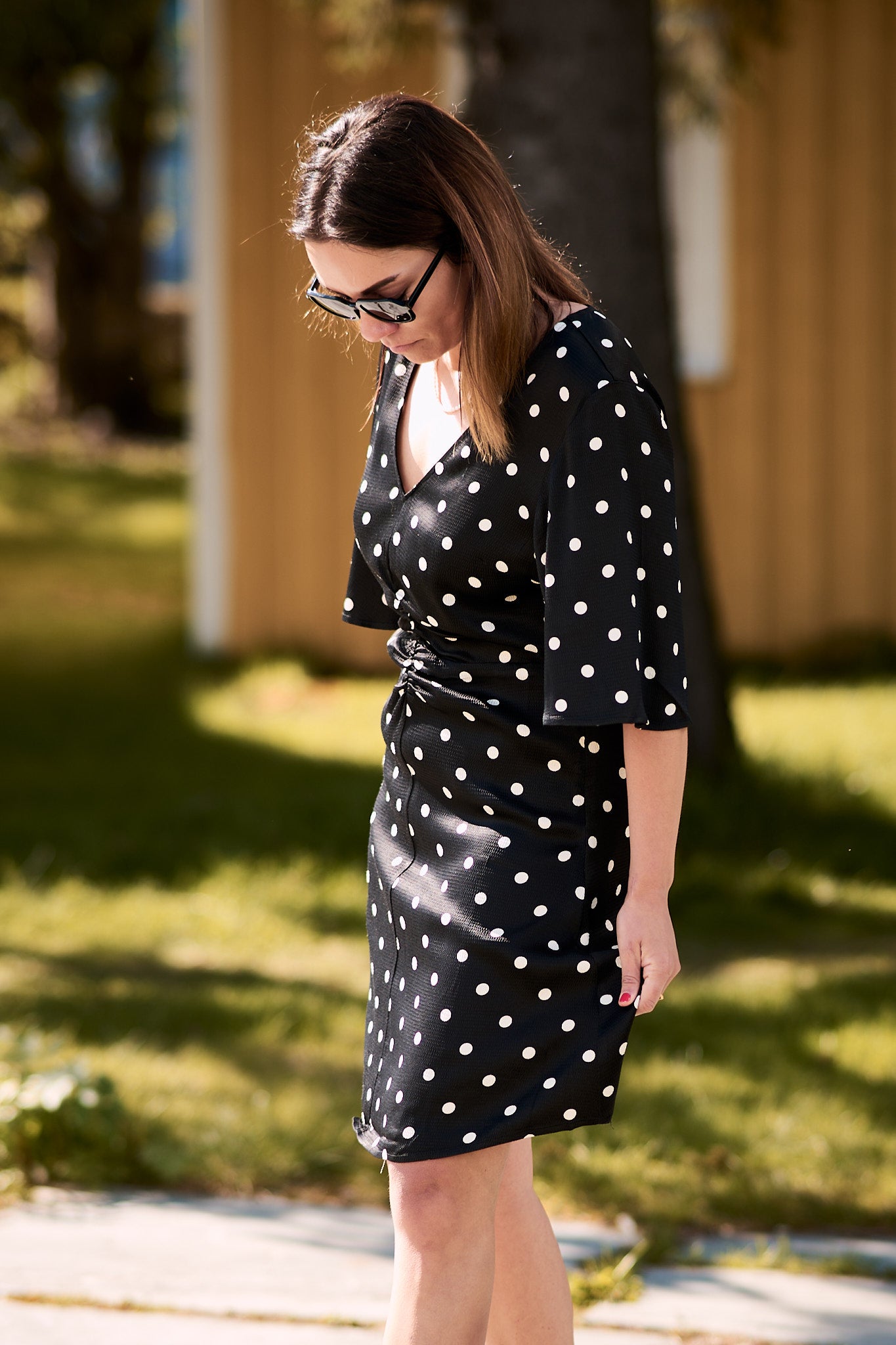 GZdotta SS dress Black with egret dotts