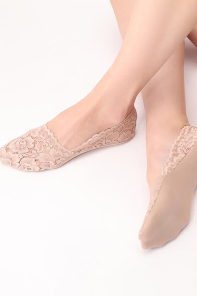 Lacy No Show Socks - Beige