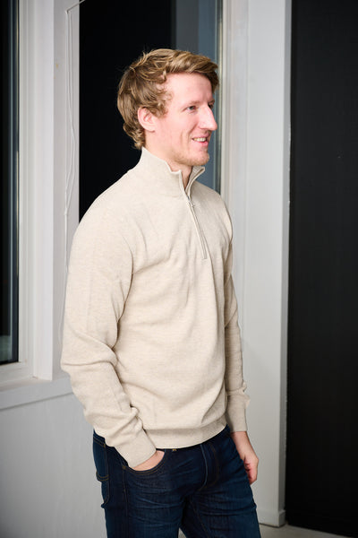 Cotton Pique Half Zip - Light Beige Melange