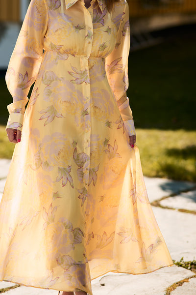 Cupro Shirt Dress Yellow Rose