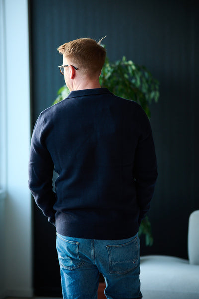 Dane LS Knit Structure Polo Neck - Sky Captain