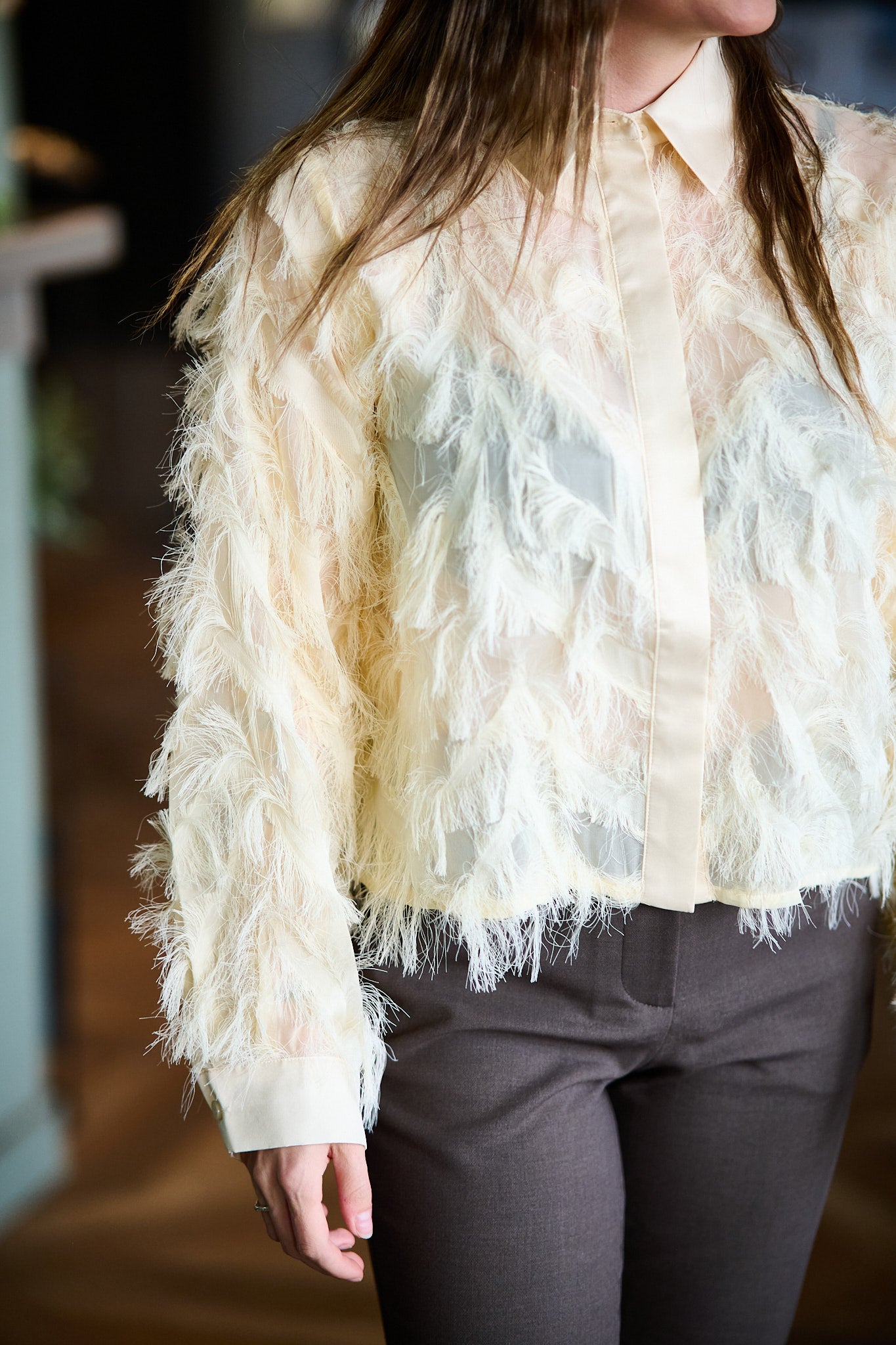 Myline LS Fluffy Cropped Shirt - Angora