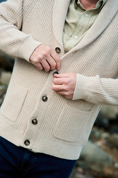 Wool Blend Shawl Collar Cardigan - Light Beige Melange