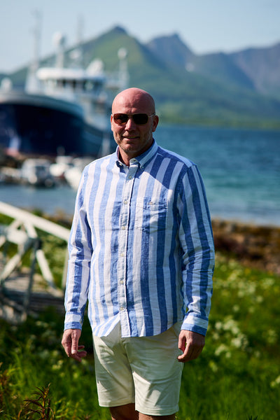 Reg Cotton Linen Bold Stripe - Rich Blue