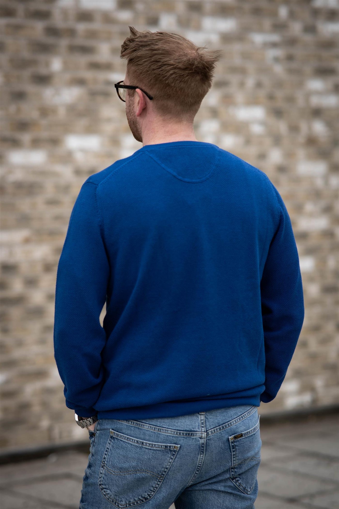Cotton Pique C-Neck - Rich Blue