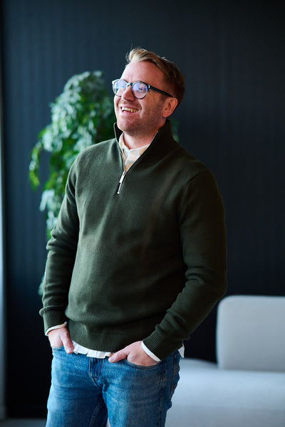 Dane Ls Knit Structure Half Zip - Forest night