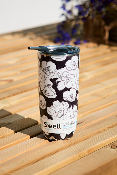 Tumbler w/straw - Charcoal Bloom 24oz