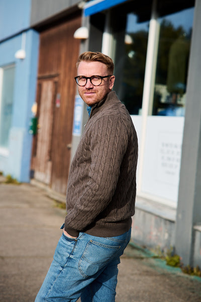 Cotton Cable Half Zip - Seawood Melange