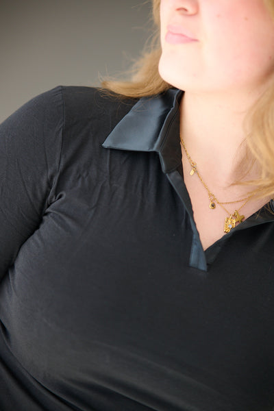 Perfect Line Cotton/Modal Polo Shirt Ls - Black