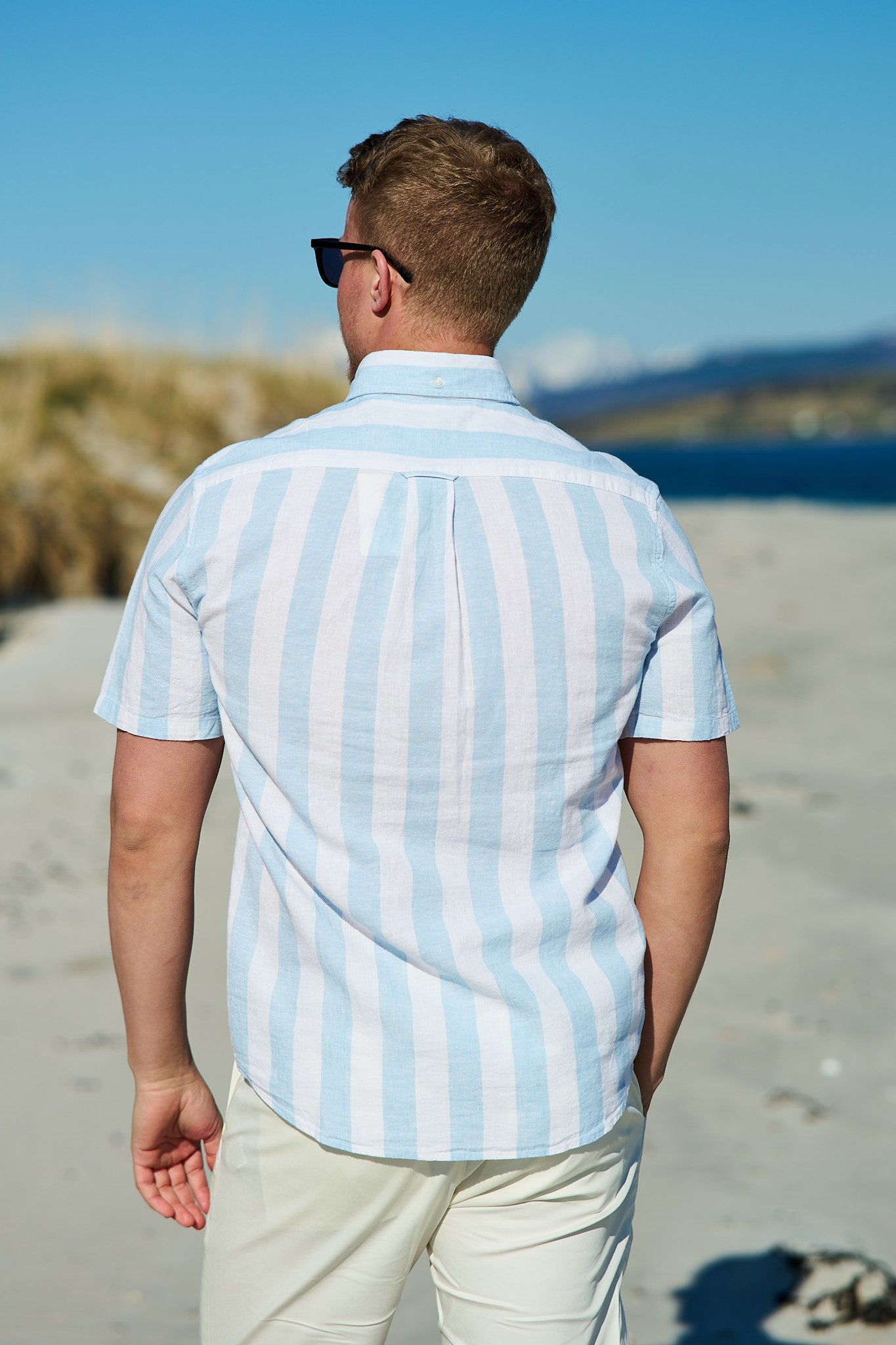 Reg Cotton Linen Stripe SS Shirt - Fresh Blue
