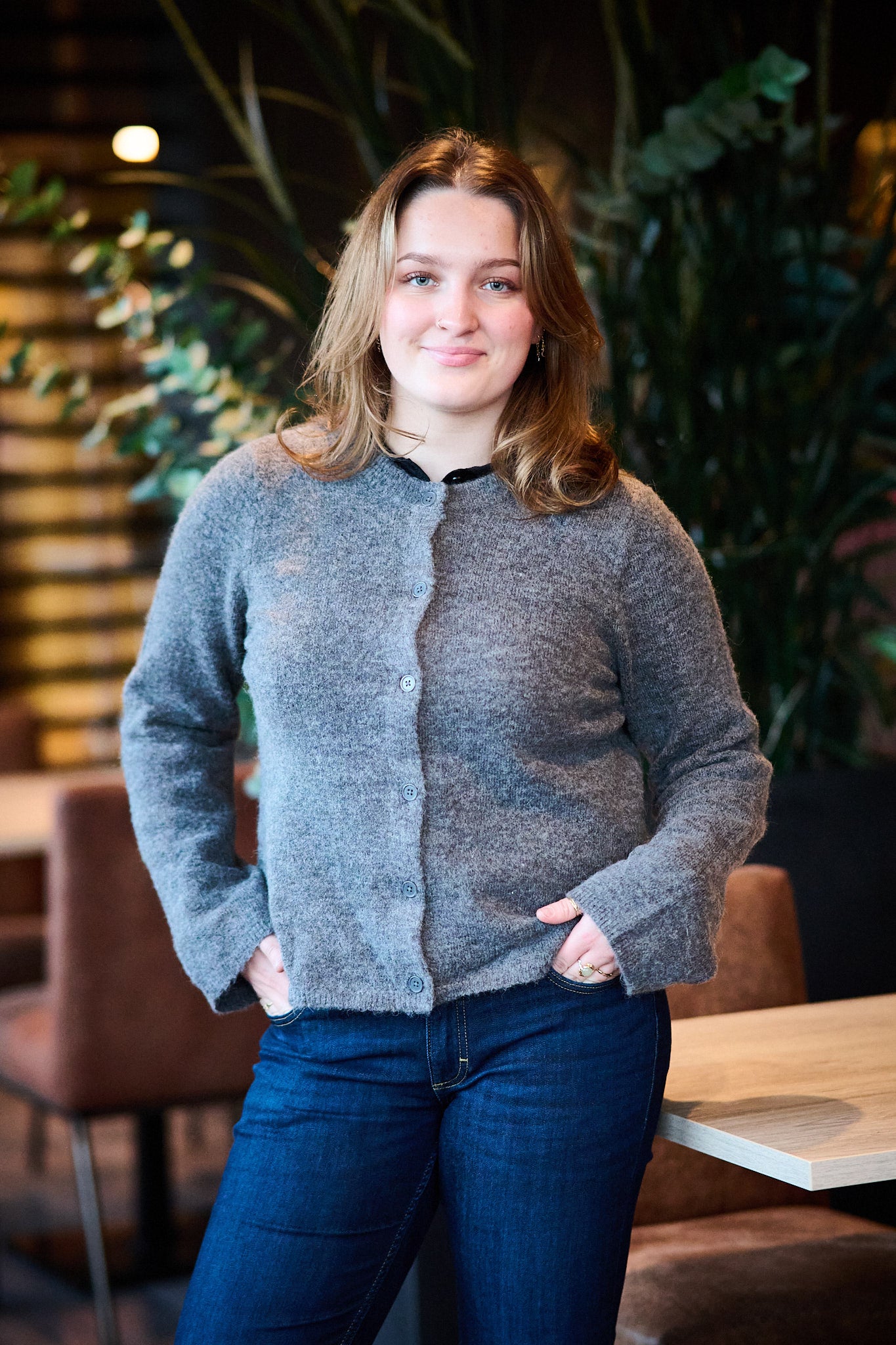 Lulu New Ls Knit Cardigan Noos - Medium Grey Melange