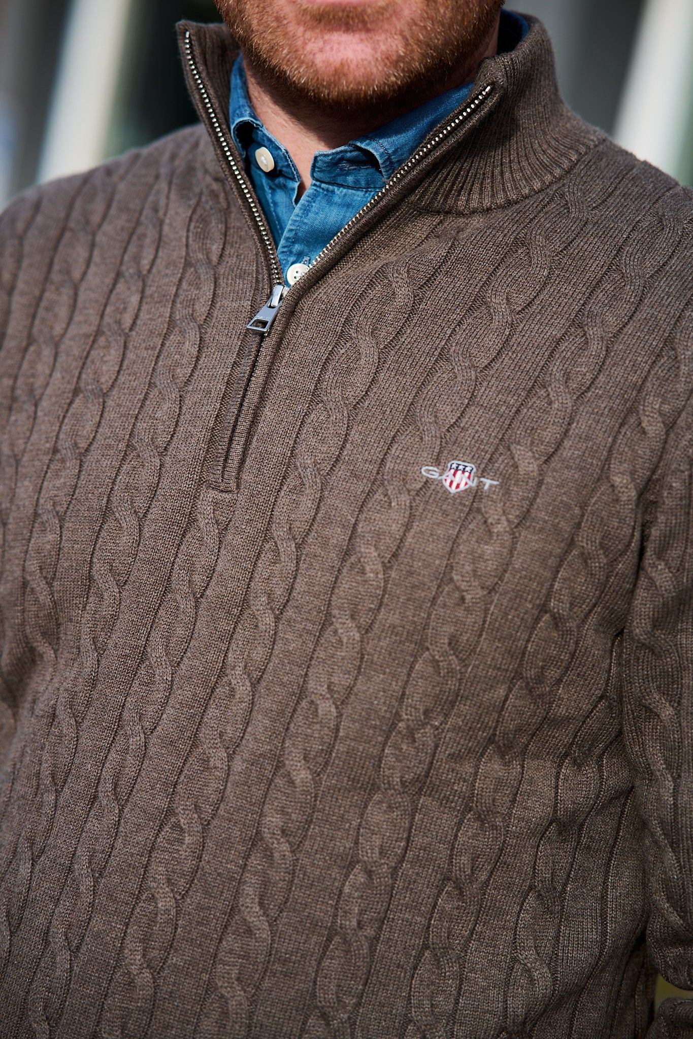 Cotton Cable Half Zip - Seawood Melange