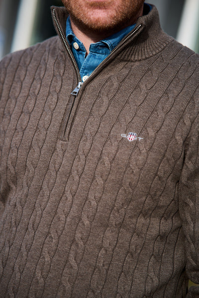 Cotton Cable Half Zip - Seawood Melange