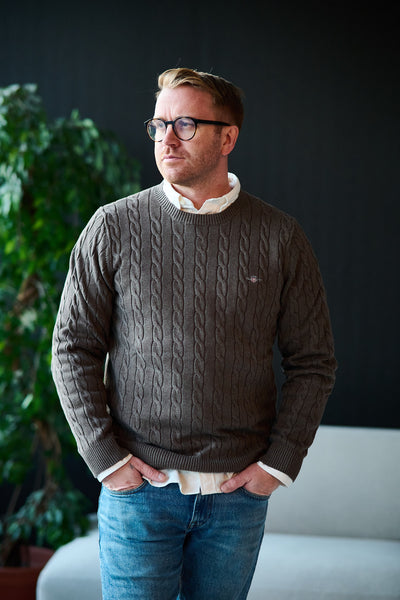 Cotton Cable C-neck - Seawood Melange