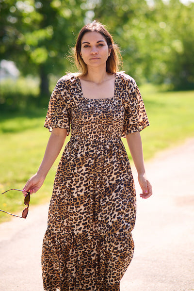 Dora SS AOP Ankle Dress Leopard