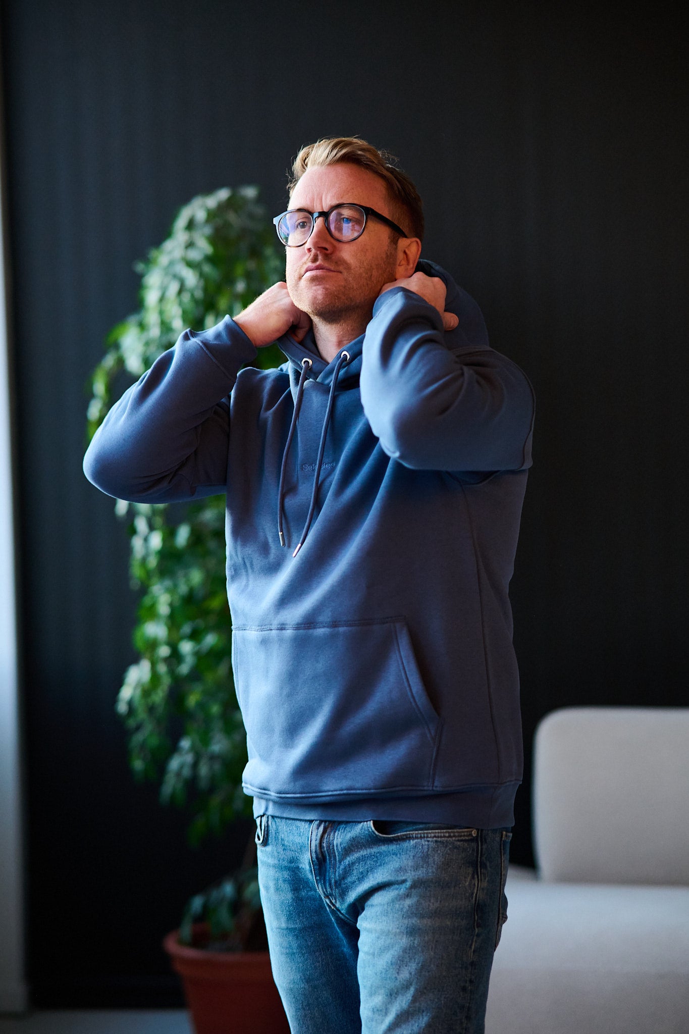 Hankie Logo Hood Sweat Noos - Vintage Indigo