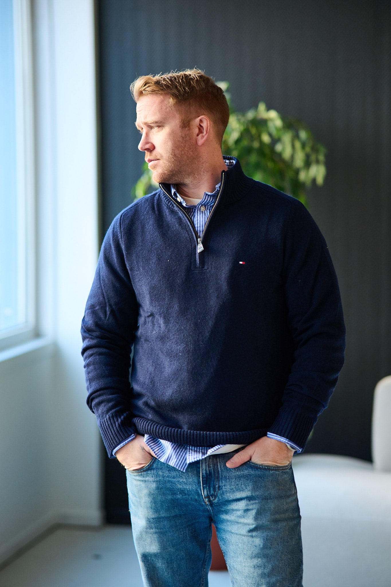 Lambswool Zip Mock - Desert Sky